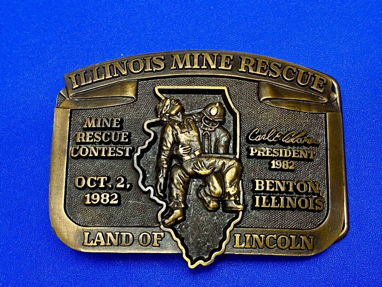 1982  Illinois Mine Rescue, The land of Lincoln - Benton belt buckle