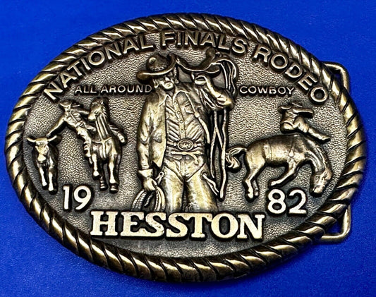 1982 Hesston NFR National Finals Rodeo Cowboys Western Belt Buckle