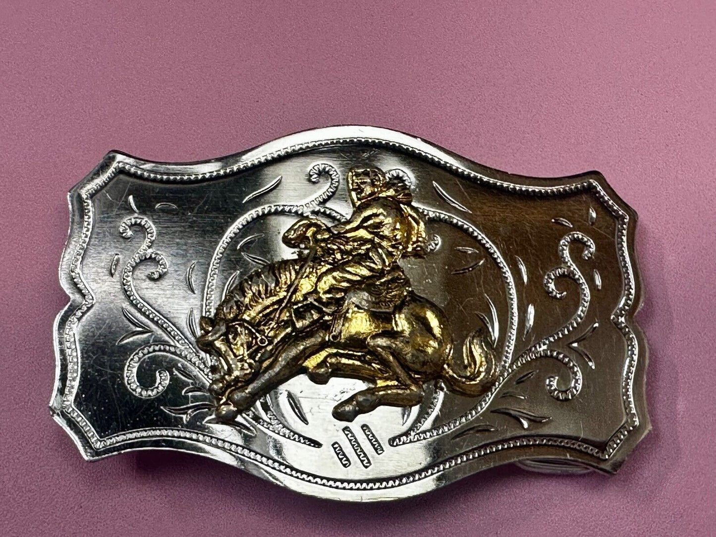 Vintage Cowboy Saddle Bronc western belt buckle Made in Japan