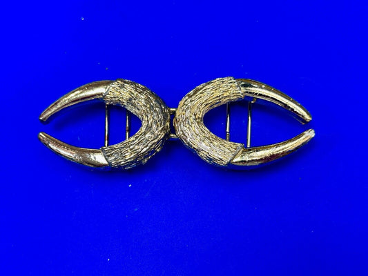 Two piece gold tone Horn Shape? interconnecting vintage belt buckle