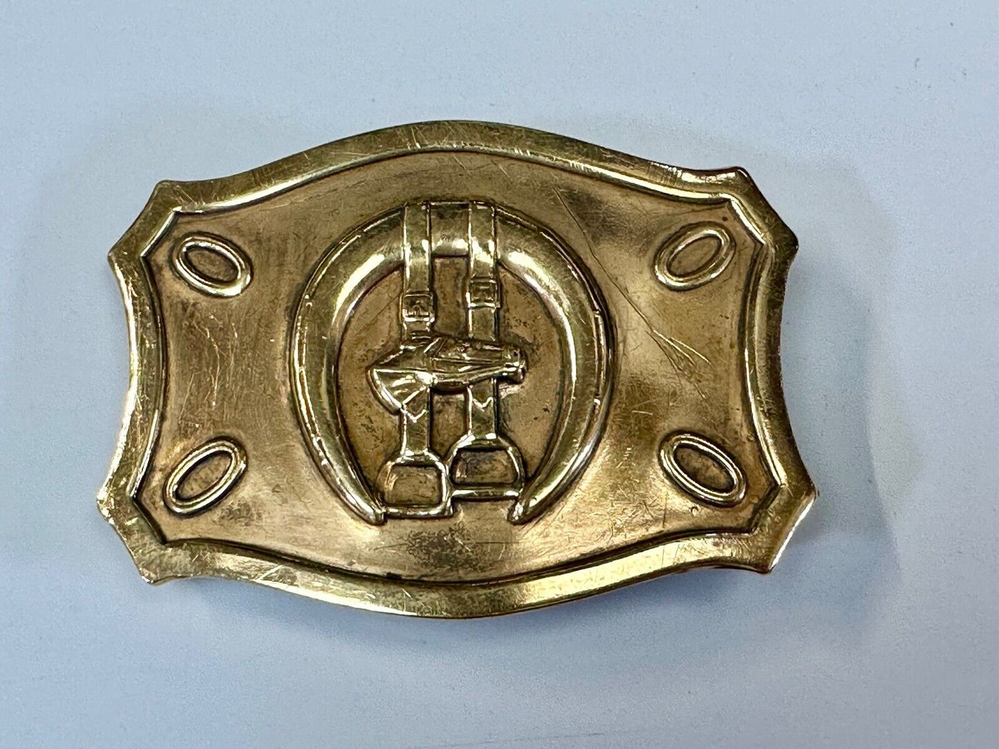 Vintage horse, head &  stirrups western lucky horseshoe belt buckle