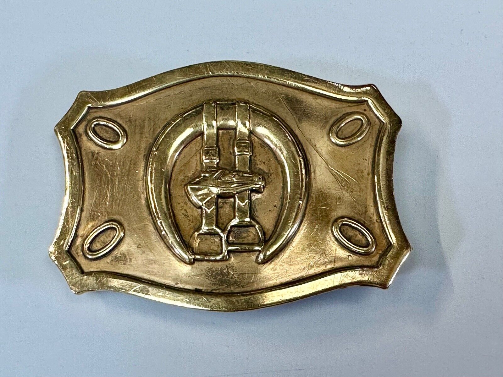 Vintage horse, head &  stirrups western lucky horseshoe belt buckle