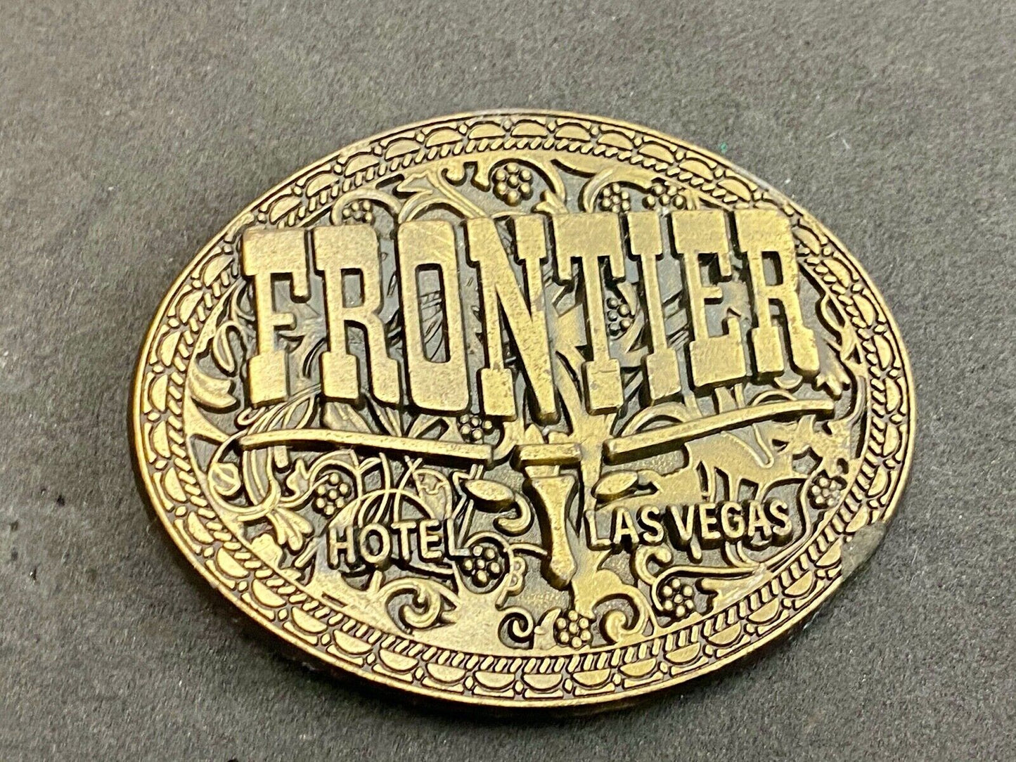 Vintage Frontier Hotel casino Las Vegas belt buckle - Western long horn 