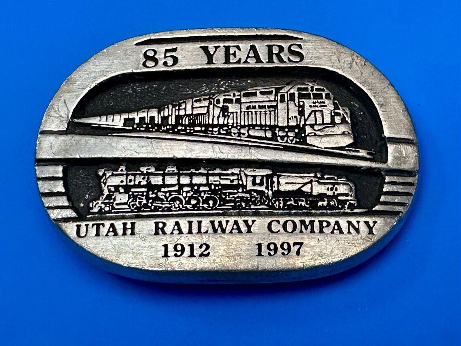 Utah Railway Co Vtg Train Railroad 85 Years - Gary Prazen Sculpture Belt Buckle