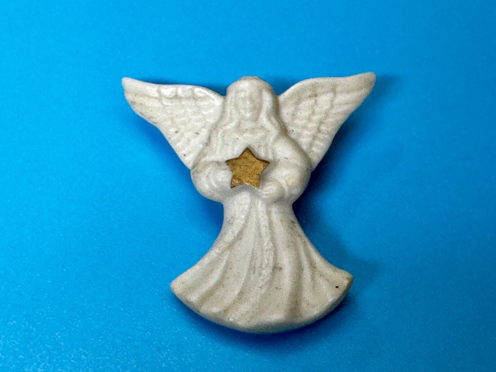 Vintage Lenox White Porcelain Angel Holding Gold Star Brooch Pin