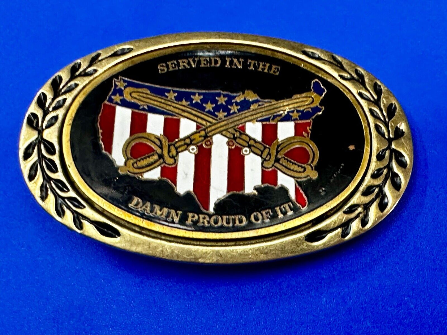 Veterans,  We served in the USA and dam proud of it - Heritage Brass Belt Buckle