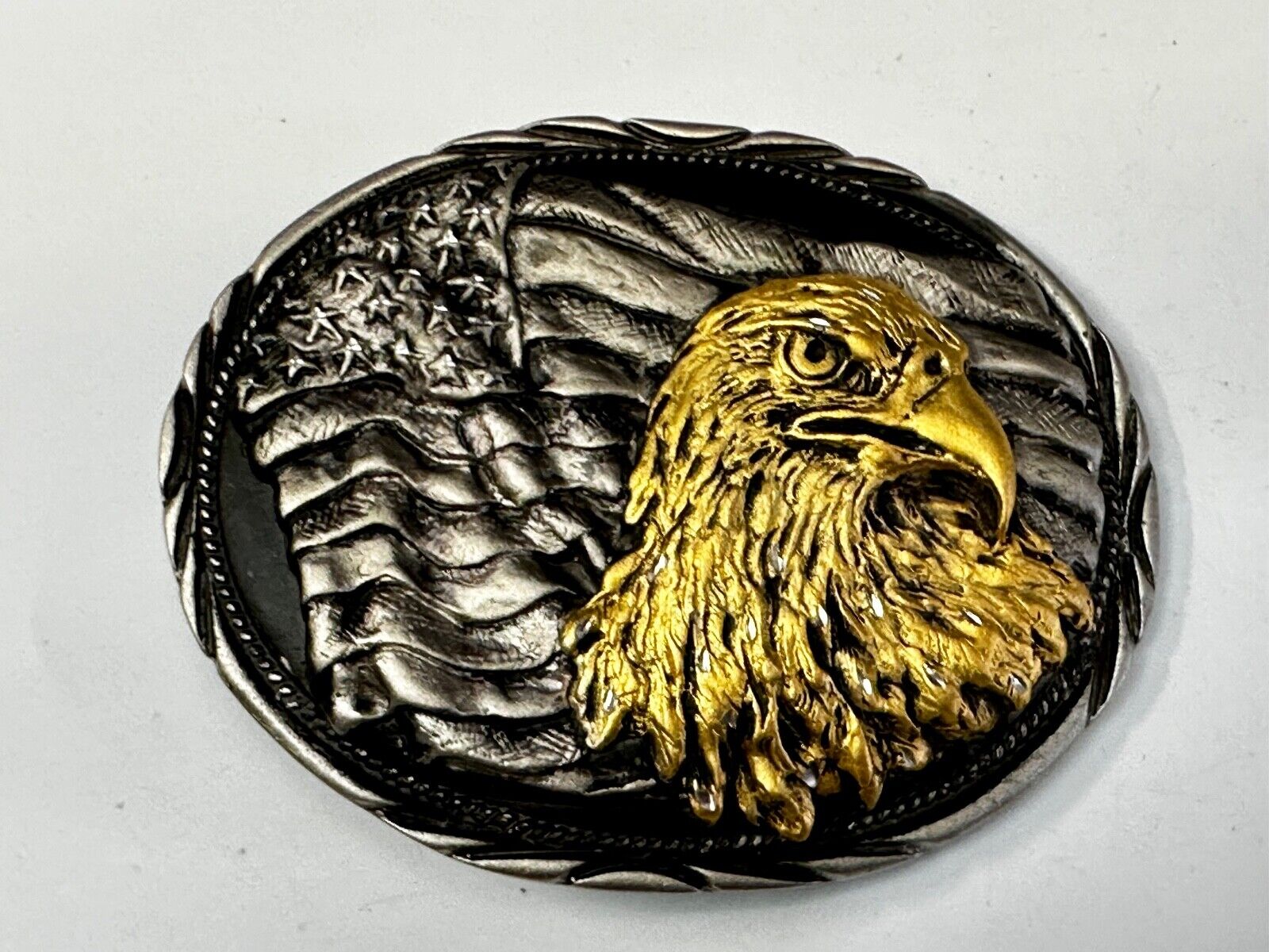 American Bald Eagle - Patriotic Flag Oval Handcrafted by SSI Belt Buckle