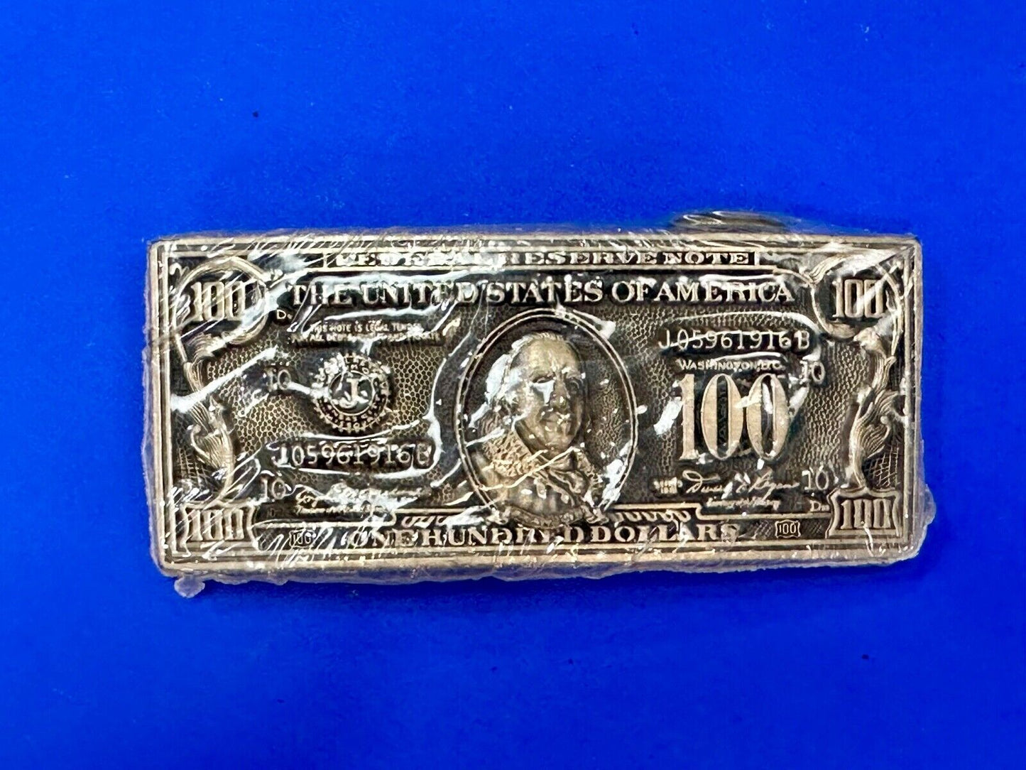 100 Dollar Bill Benjamin Solid Brass NOS Belt Buckle by Award Design Medals