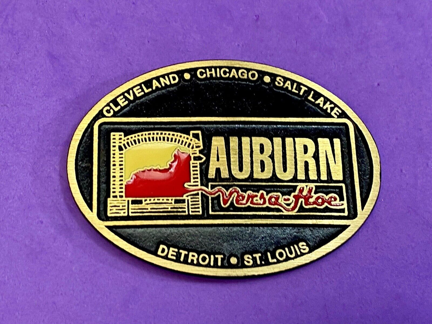 Vintage Auburn Versa Hoe Industrial Services Solid Brass Belt Buckle 