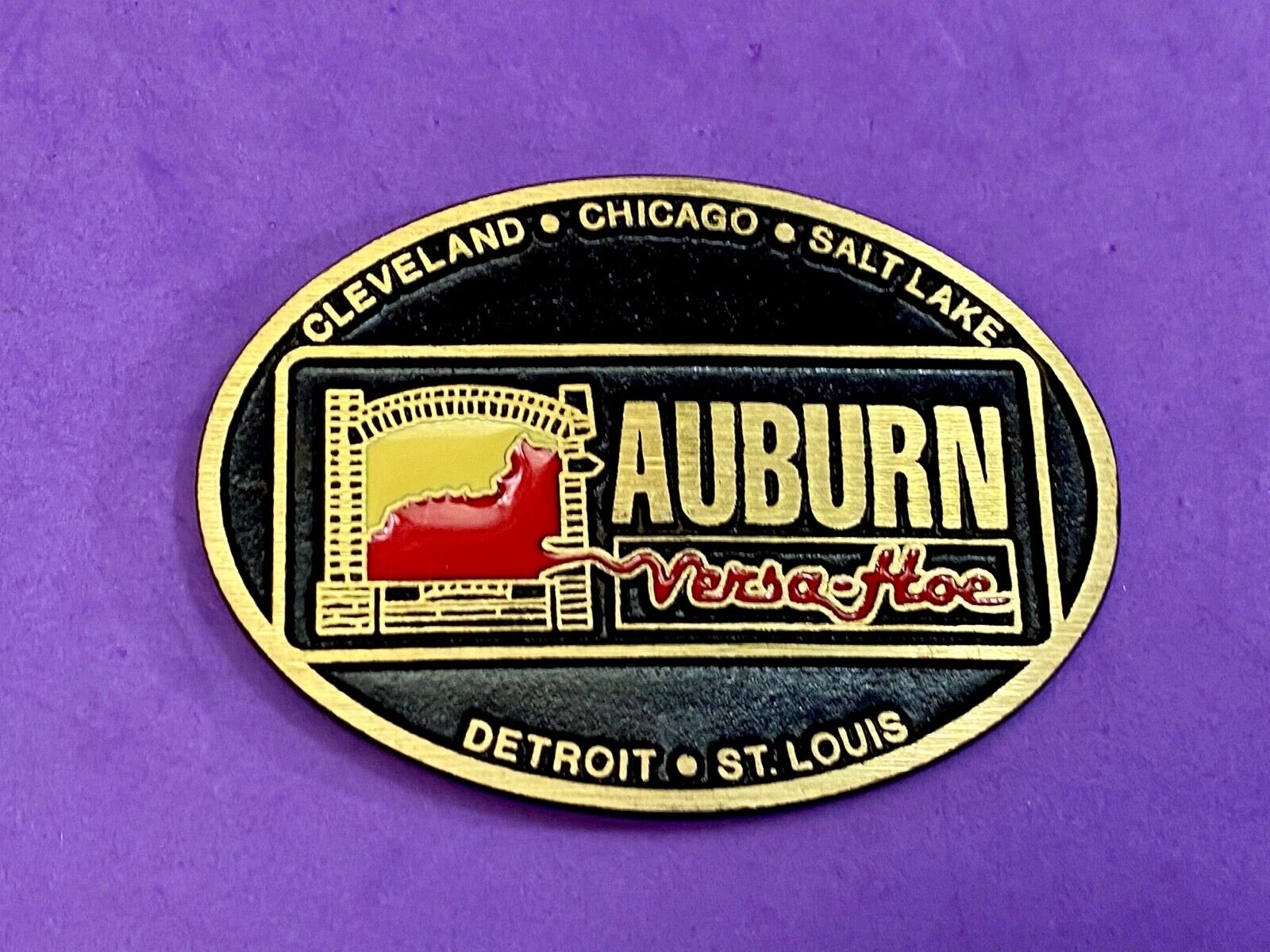 Vintage Auburn Versa Hoe Industrial Services Solid Brass Belt Buckle 
