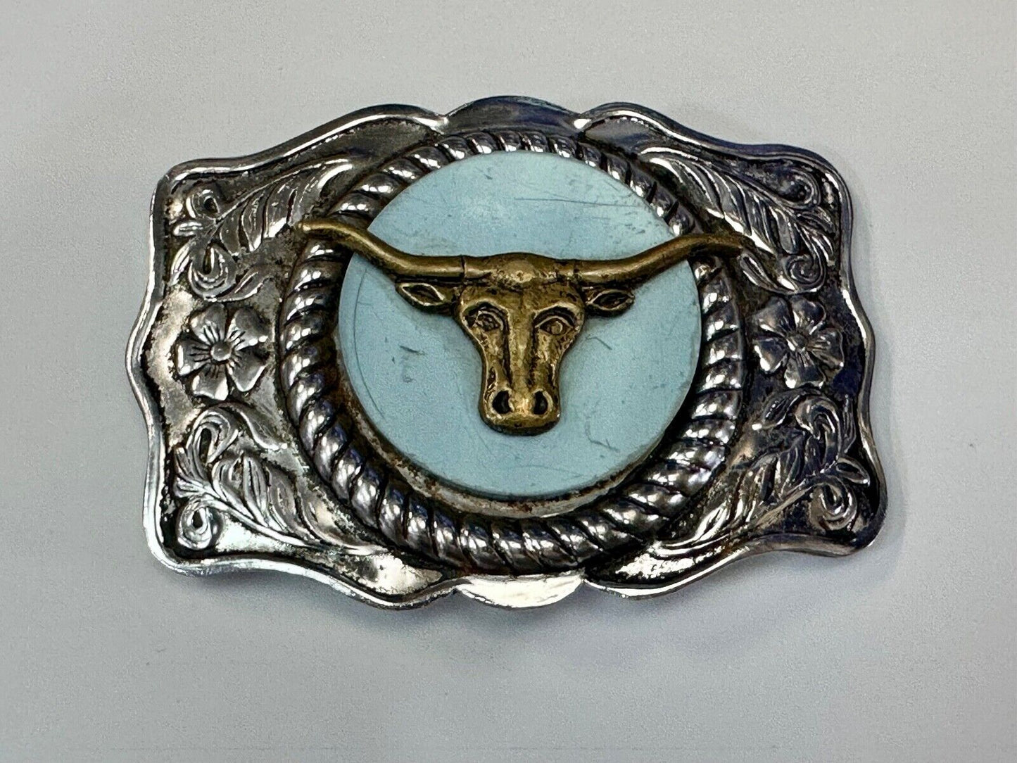 Vintage Longhorn cow steer - cowboys cowgirls western centerpiece belt buckle