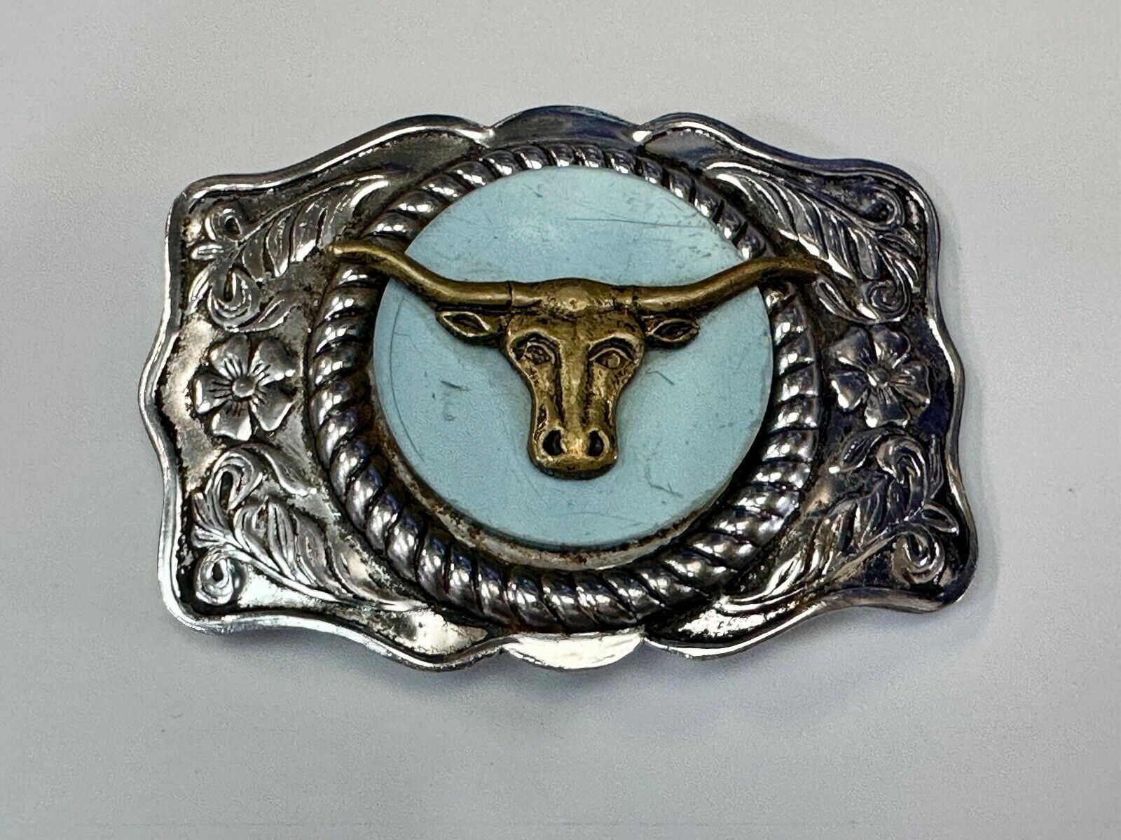 Vintage Longhorn cow steer - cowboys cowgirls western centerpiece belt buckle