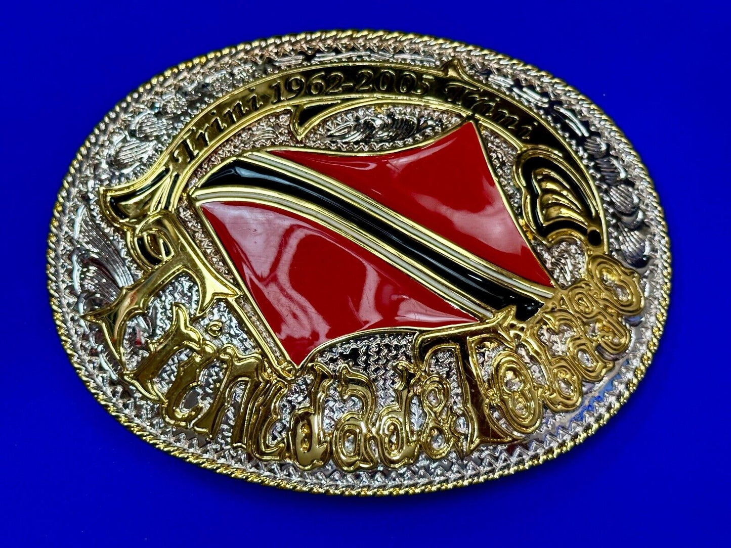 Trinidad & Tobago Flag Caribbean Country Gold Silver Red Patriotic Belt Buckle