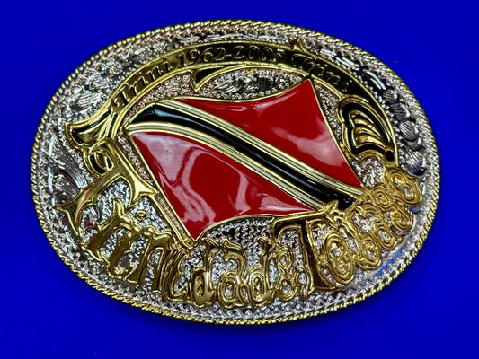 Trinidad & Tobago Flag Caribbean Country Gold Silver Red Patriotic Belt Buckle