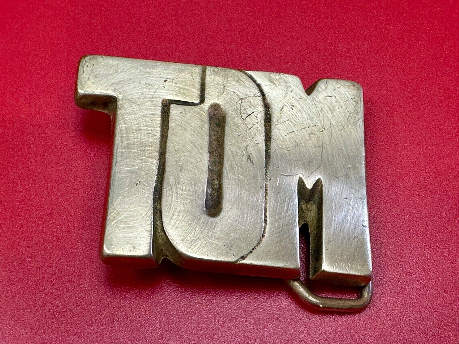 TOM  Vintage name custom  SOLID BRASS cutout BELT BUCKLE