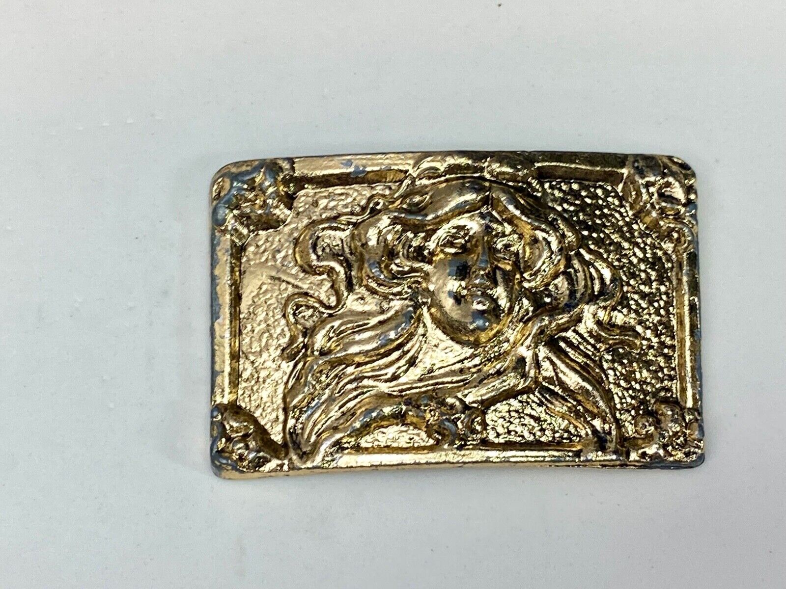 Beautiful Woman - Raised Dimension On Gold Tone Belt Scarf Tie Slide Buckle 