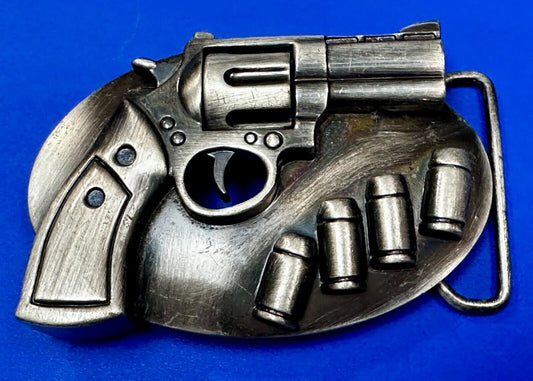 Unique Revolver Gun Pistol Six Shooter with Bullets Design Cutout Belt Buckle
