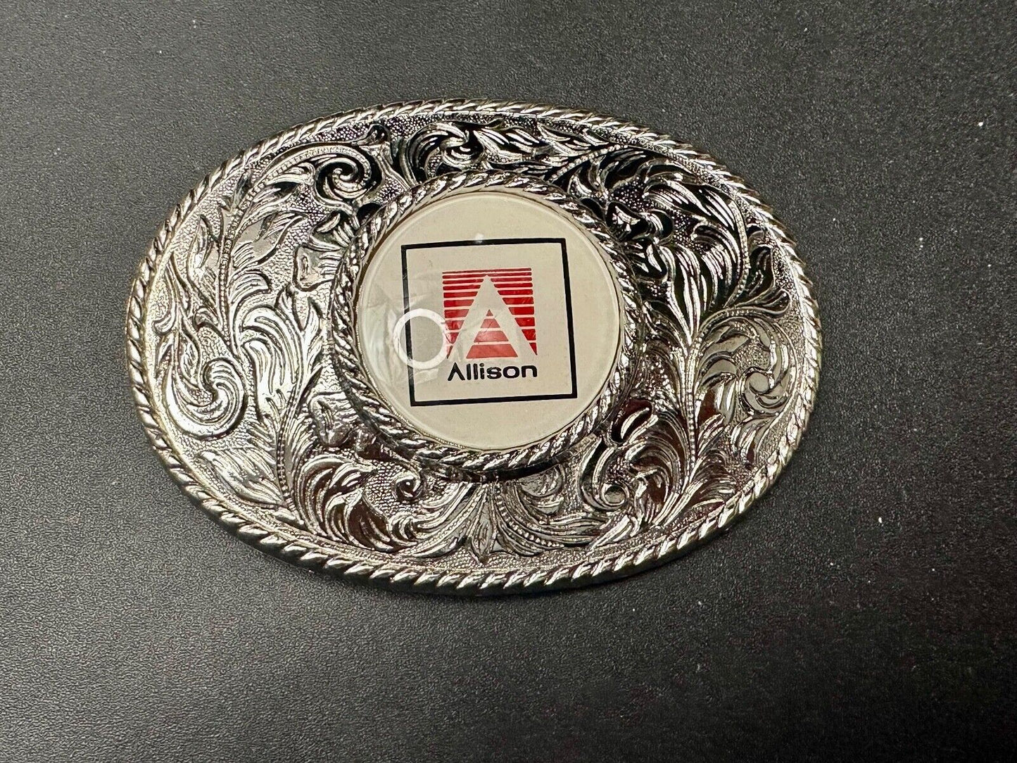 Allison Company Logo  Round Centerpiece Silver Tone Oval Western Belt Buckle