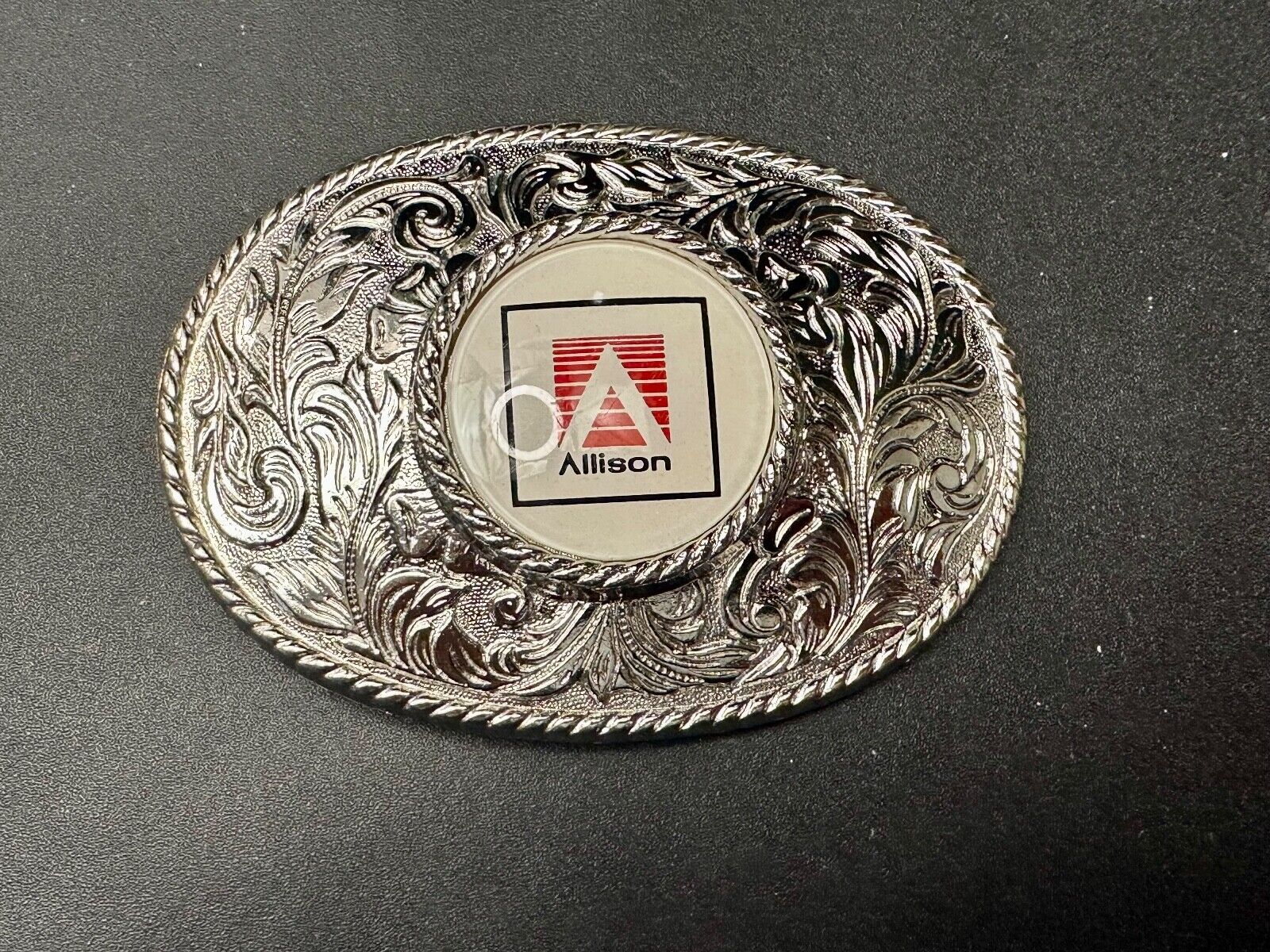 Allison Company Logo  Round Centerpiece Silver Tone Oval Western Belt Buckle