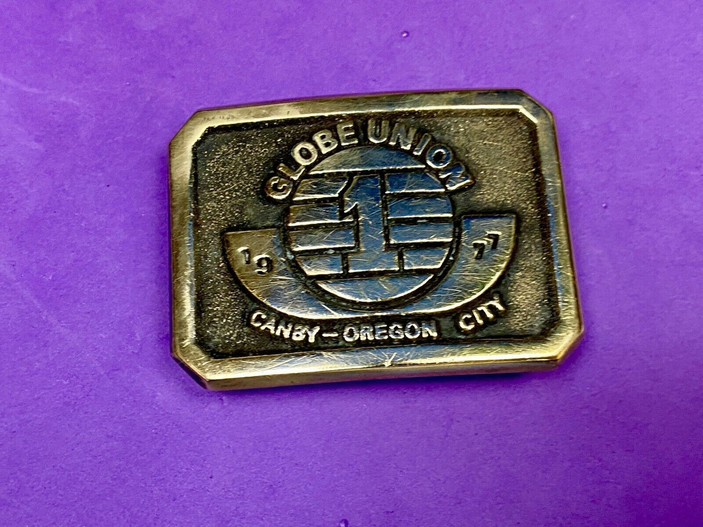 1977 Globe Union Canby Oregon City Commemorative Sandcast Bronze Belt Buckle