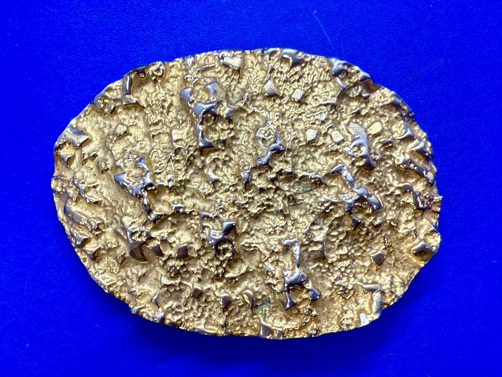 Texas Purities Nugget Textured Metal Gold Color Oval Belt Buckle