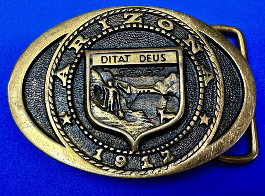 Arizona Ditat Deus Heritage Mint Registered Collection Vtg. Brass Belt Buckle