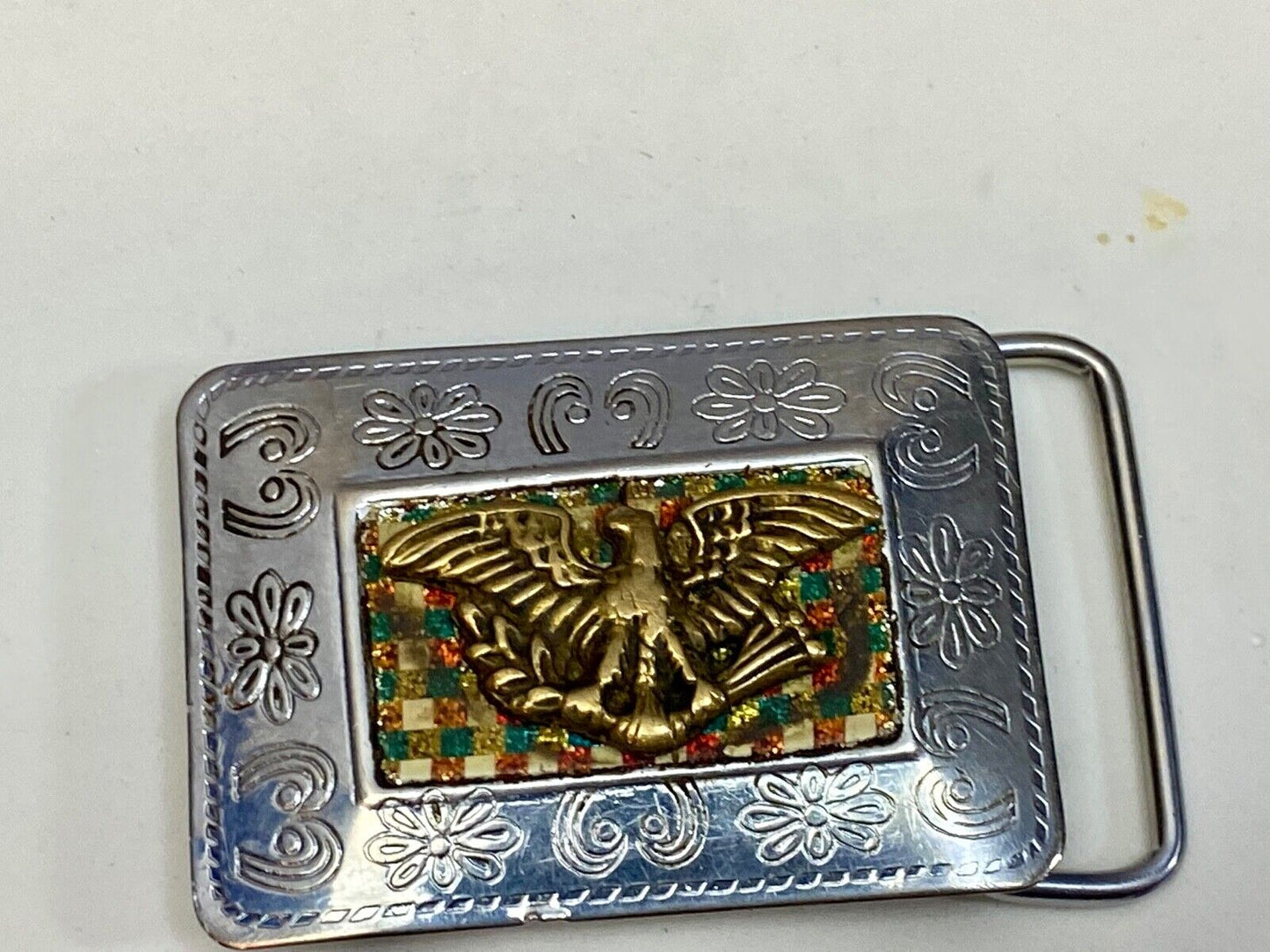 Antique -Eagle Arrows Shield Crest Emblem Belt Buckle  Aaaaa Mexico Makers Mark