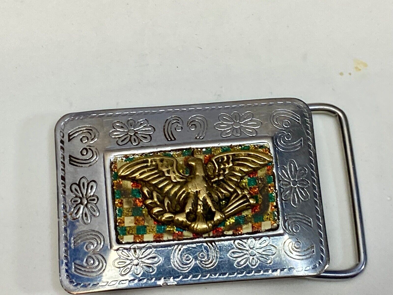 Antique -Eagle Arrows Shield Crest Emblem Belt Buckle  Aaaaa Mexico Makers Mark