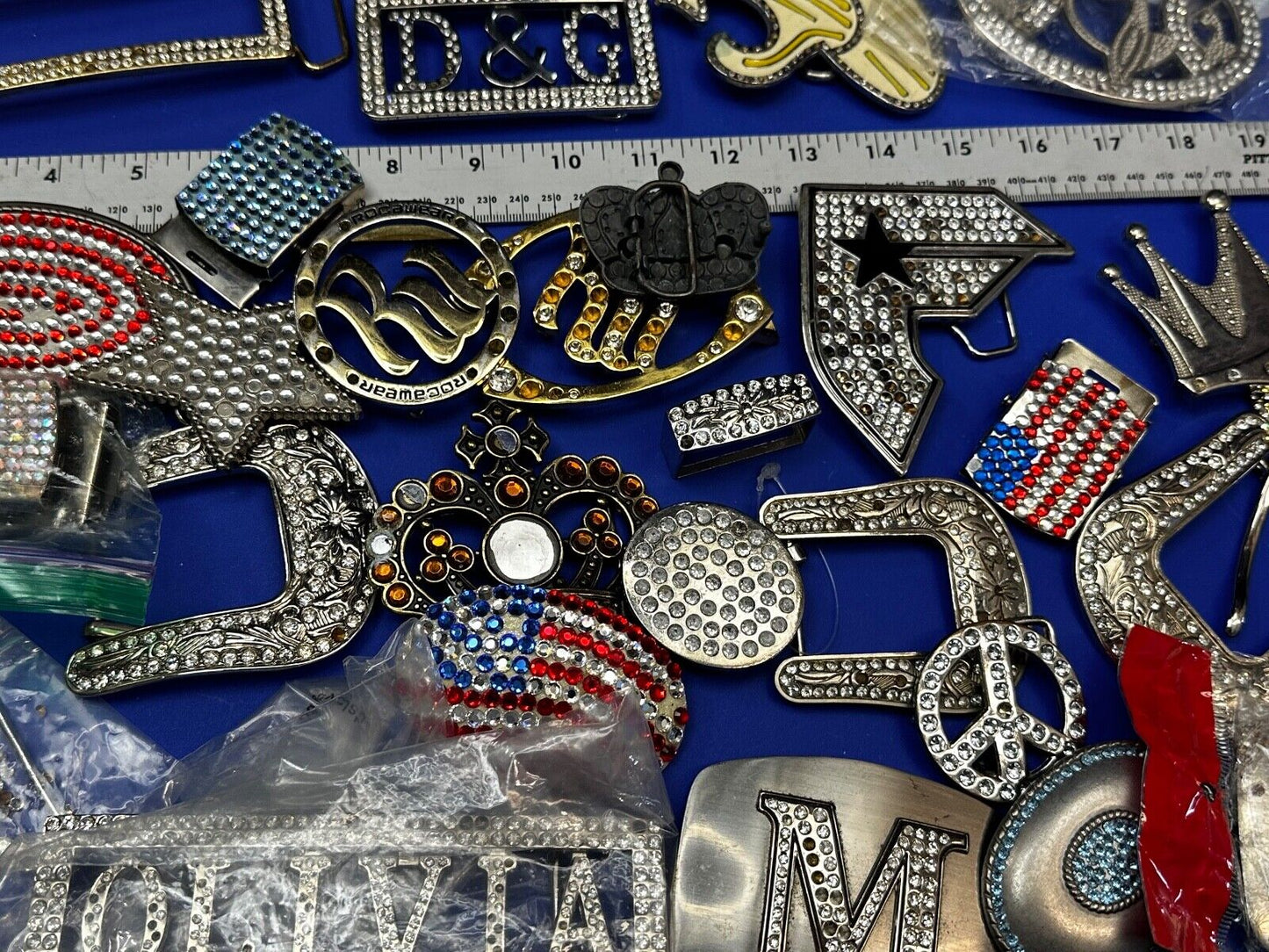 34 Bulk Lot Junk Drawer Grab Bag  to REPAIR Belt Buckle - Missing Rhinestone's