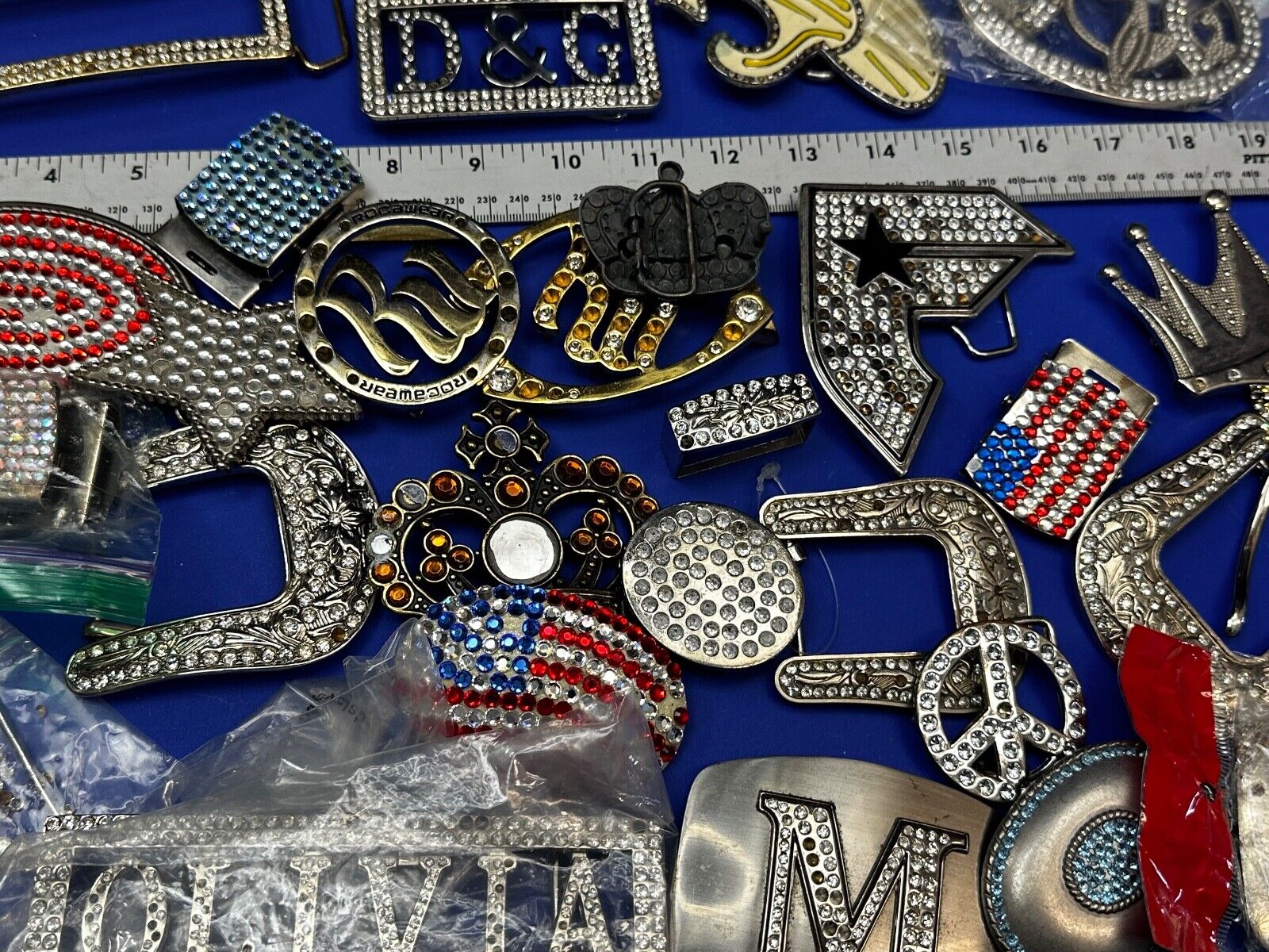 34 Bulk Lot Junk Drawer Grab Bag  to REPAIR Belt Buckle - Missing Rhinestone's