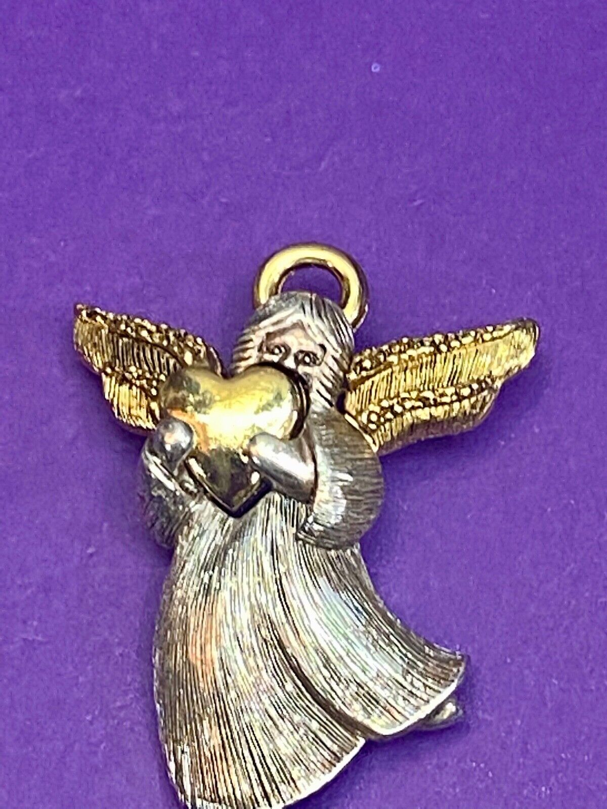 Angel Holding Heart Vintage Brooch Pin Gold & Silver Tone Lc Liz Claiborne 