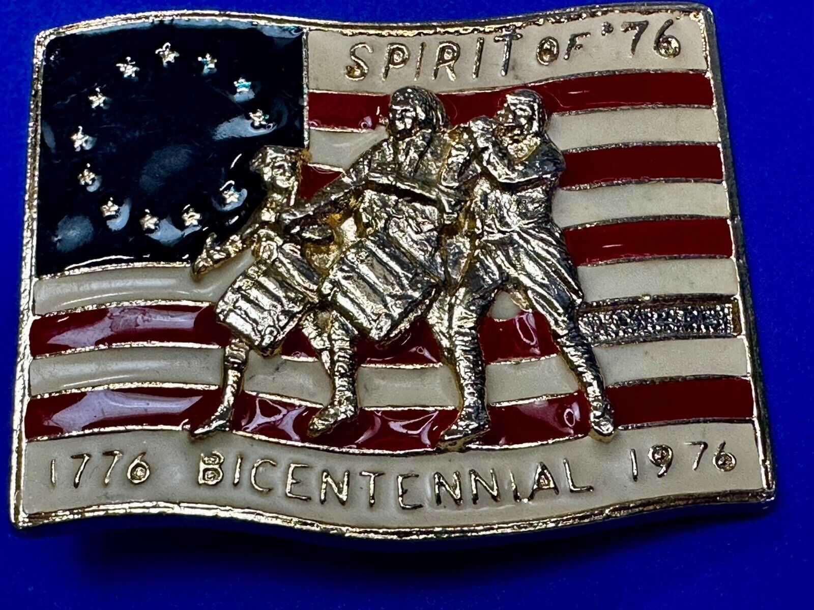 America Bicentennial Spirit of 76" Patriotic Flag Marching Band Belt Buckle