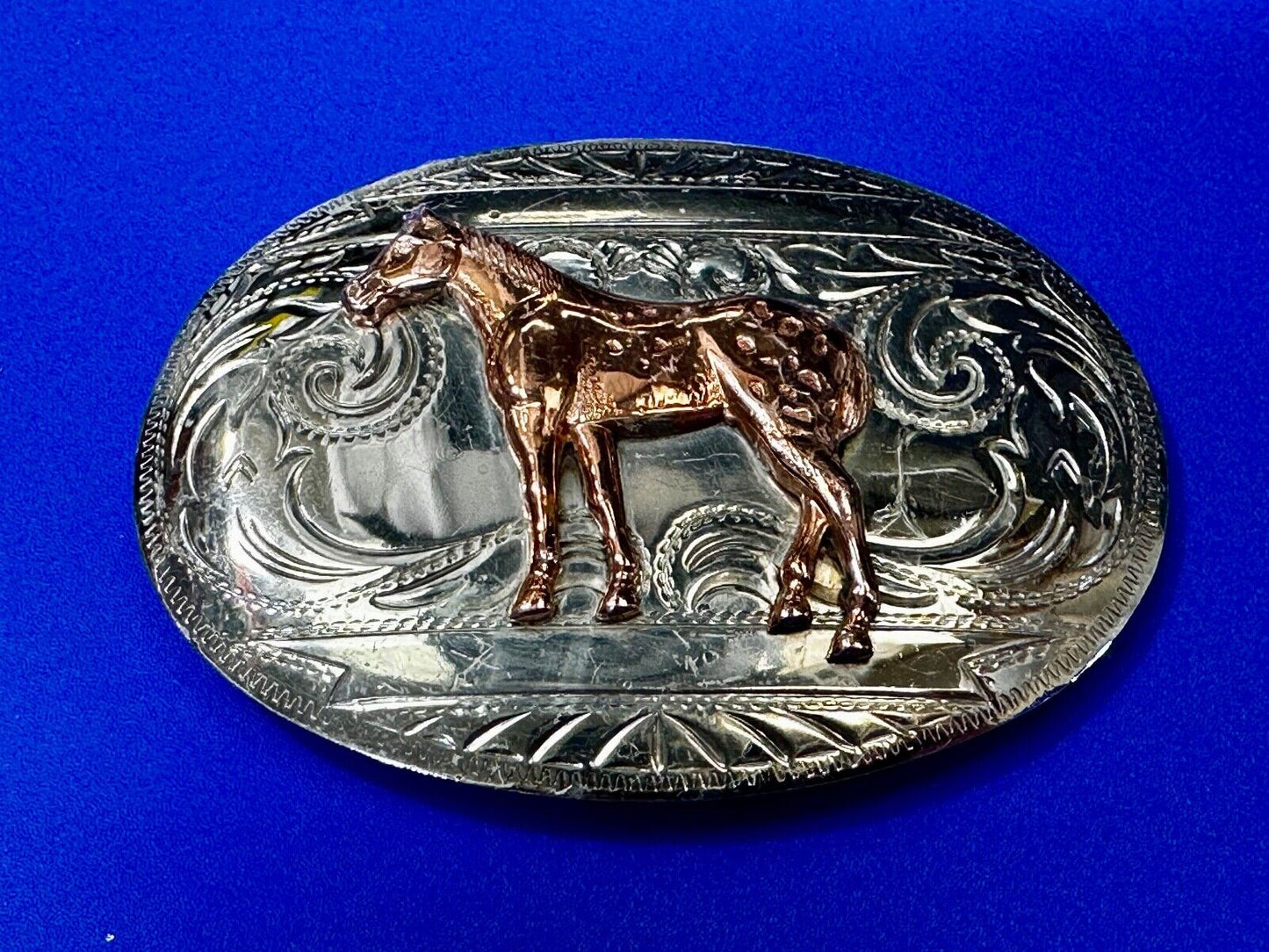 Vintage Horse Trophy With blank Award Nickel Silver Belt Buckle by BELL