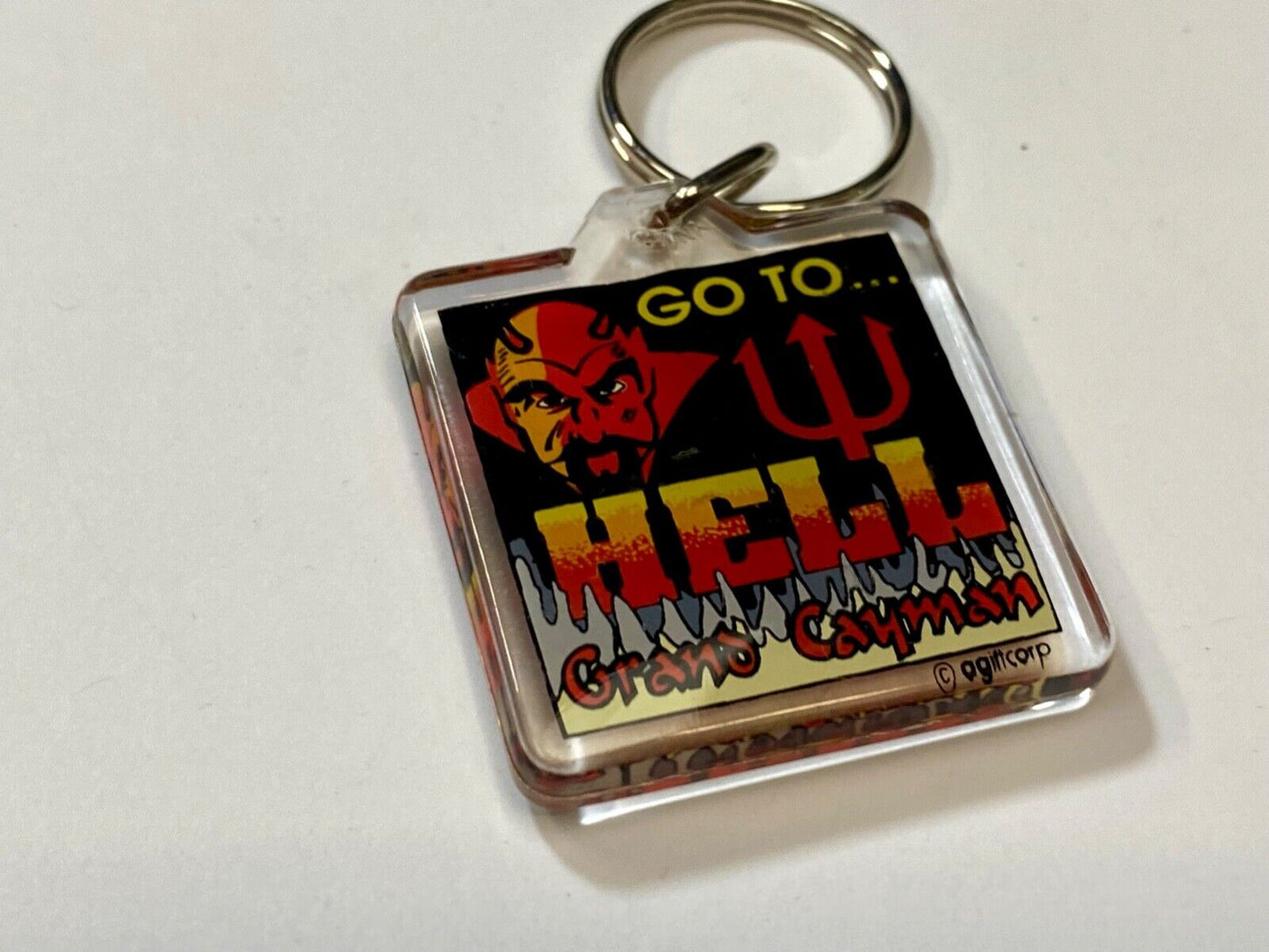 Vintage GO TO HELL Grand Cayman Devil Travel Souvenir Keychain - Key Ring Chain