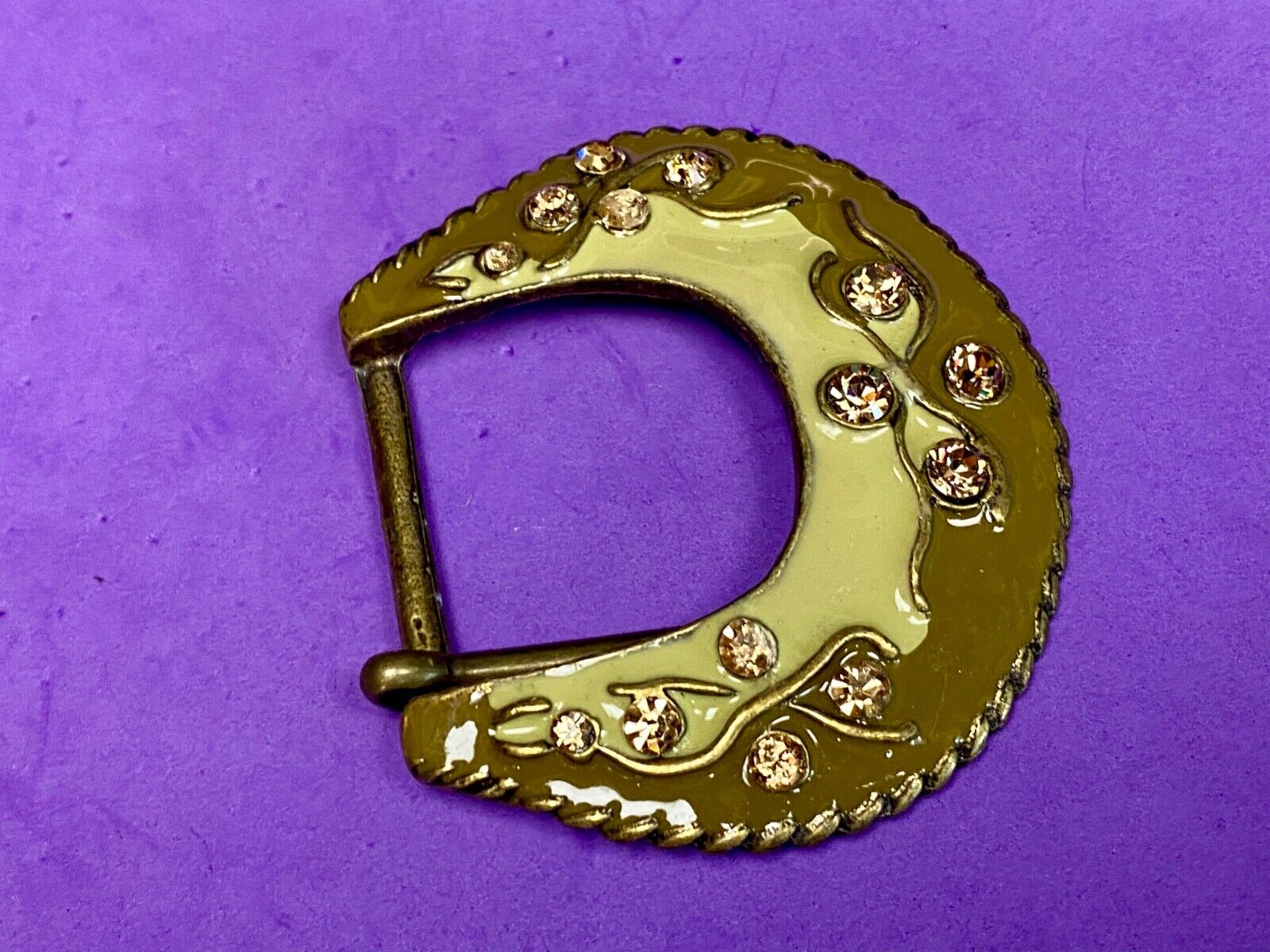 Unique Enameled Ranger Style Women's Rhinestone Accented Belt Buckle