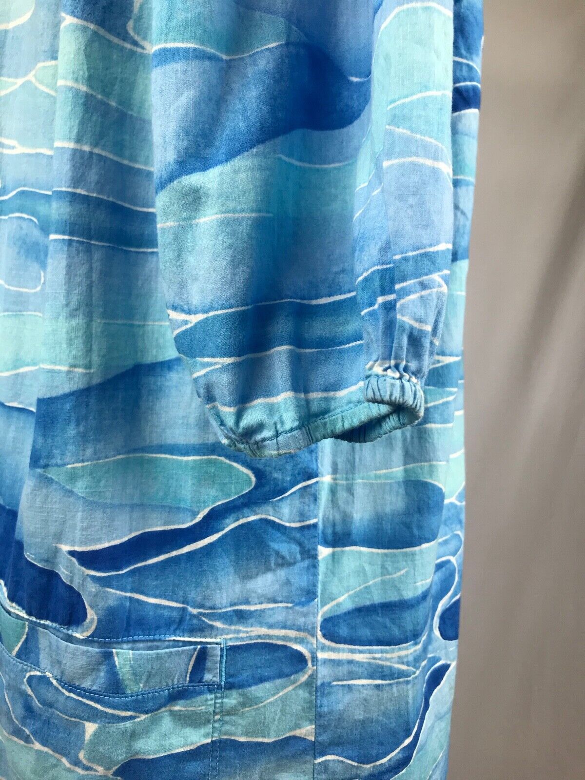 Anthropologie MERMAID Ocean Blue Waves Cover Up Shift Dress Off Shoulder S 