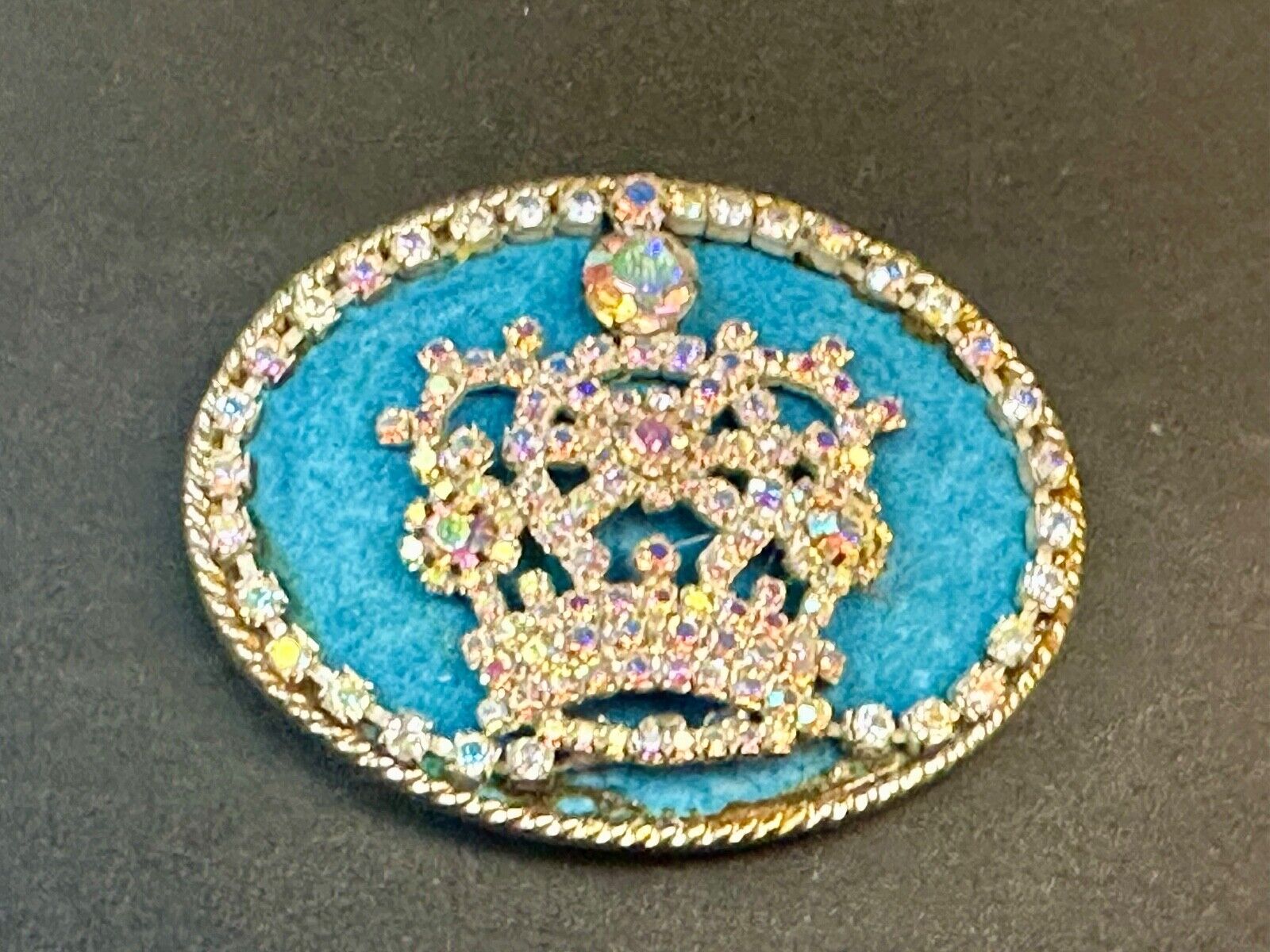 Bejeweled Gorgeous CROWN - Art artisan oval Belt Buckle