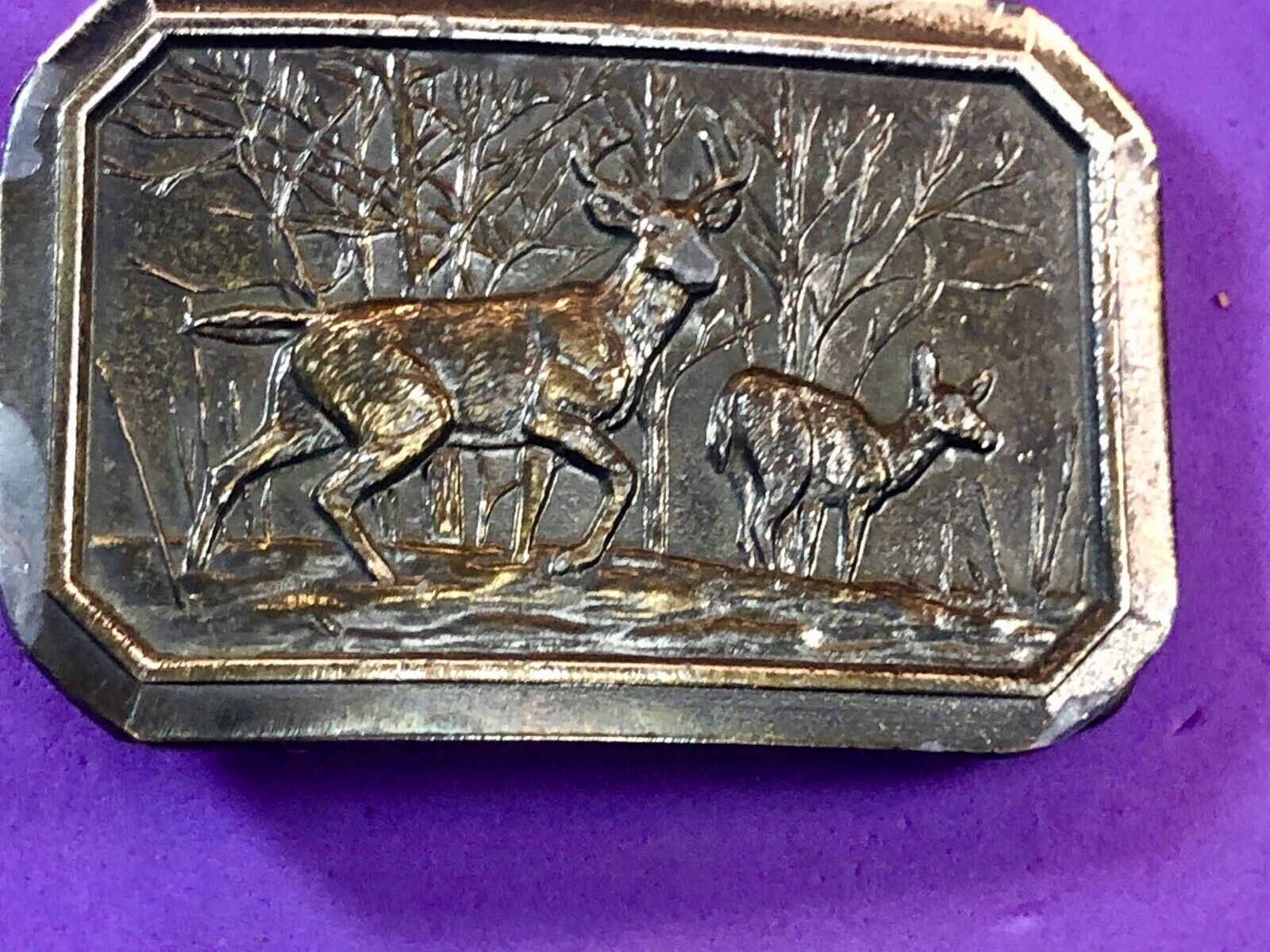 Vintage 1970s Brass Belt Buckle DEER grazing in nature Limited #520 