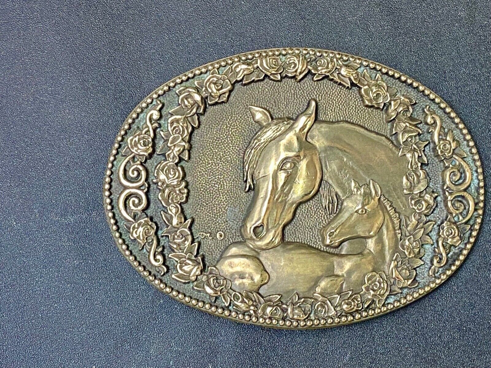 Two horse heads First addition brass belt buckle by Award Design Medals