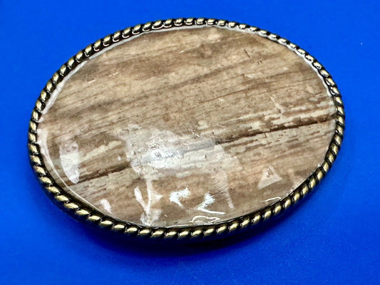 Vintage Faux Wood Grain Oval Belt Buckle By Ivan