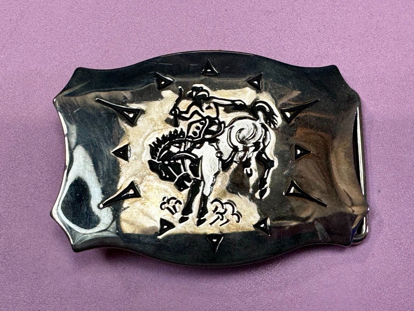 Vintage Cowboy Saddle Bronc western belt buckle by Chambers