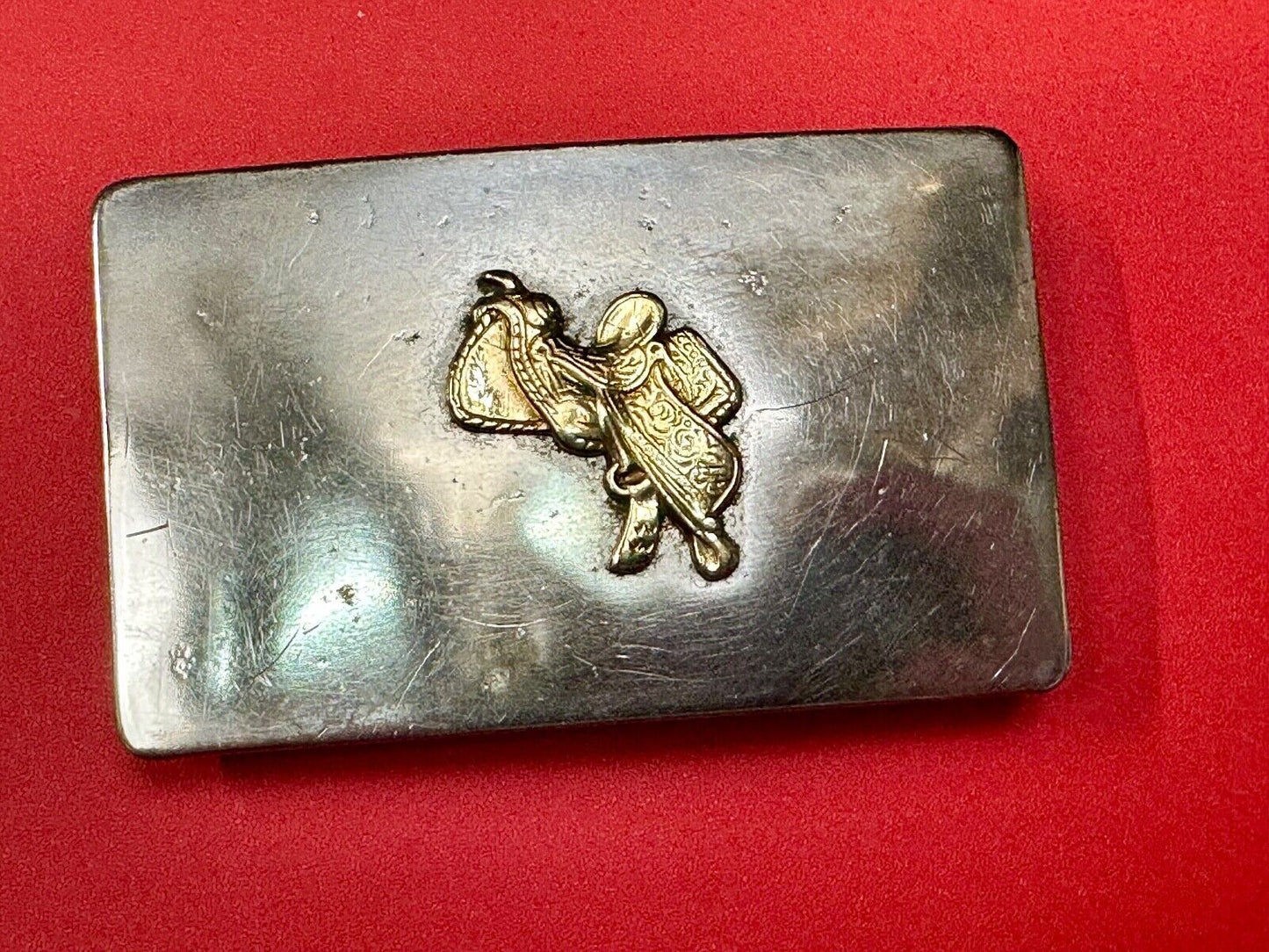 vintage horse saddle with stirrups for sale Two tone USA western belt buckle