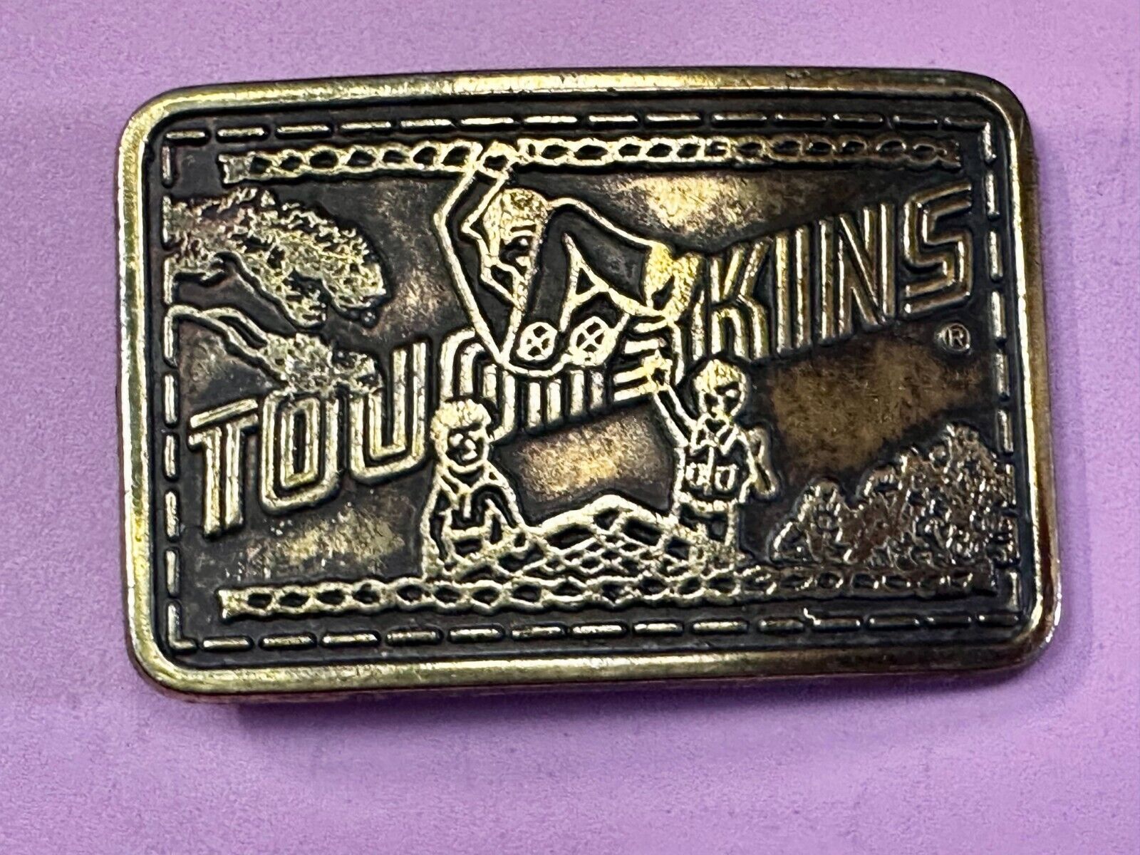 TOUGHSKINS JEANS Company Advertisement Brass Tone Vintage Belt Buckle