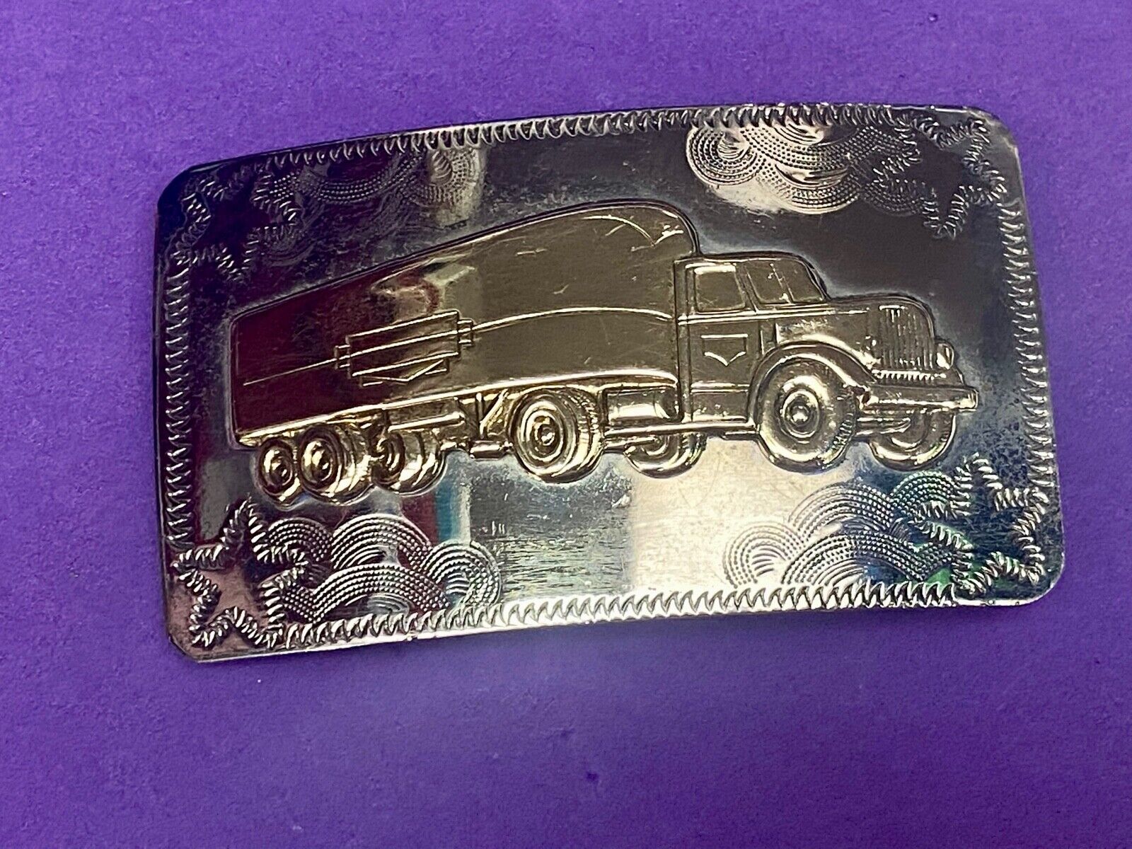 Big Rig Semi Truck Trailer Western Mixed Metal Vintage Drivers Belt Buckle 