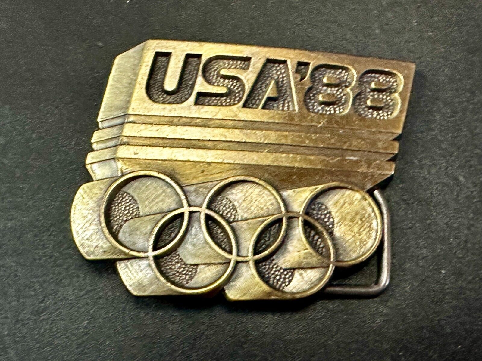 USA 1988 Olympic Games 5 Ring Emblem Commemorative Vintage Belt Buckle
