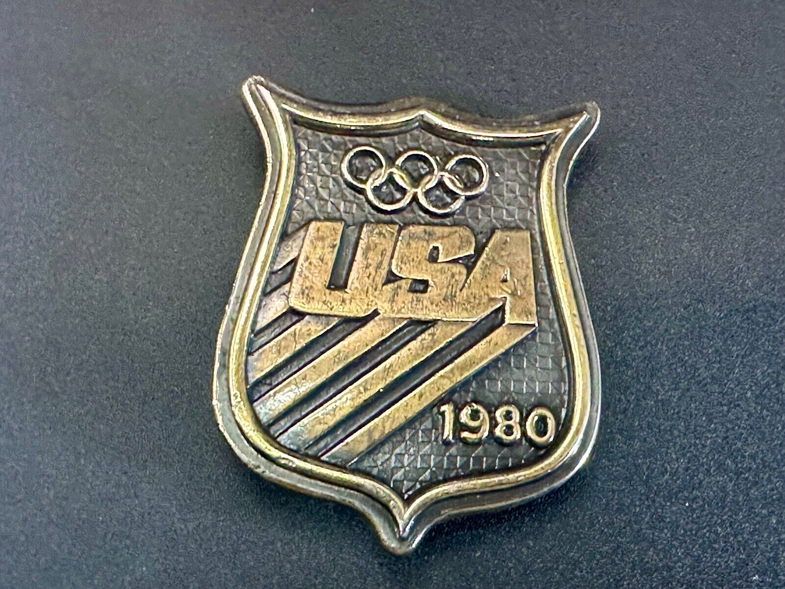 Vintage 1980 USA Olympic Teams Badge Shaped Bergamot belt buckle