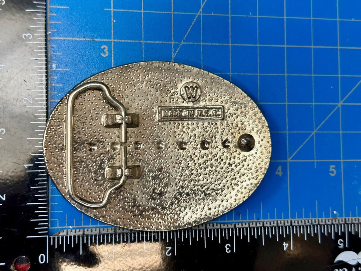 American Eagle black & silver tone Mixed metal vintage belt buckle marked W