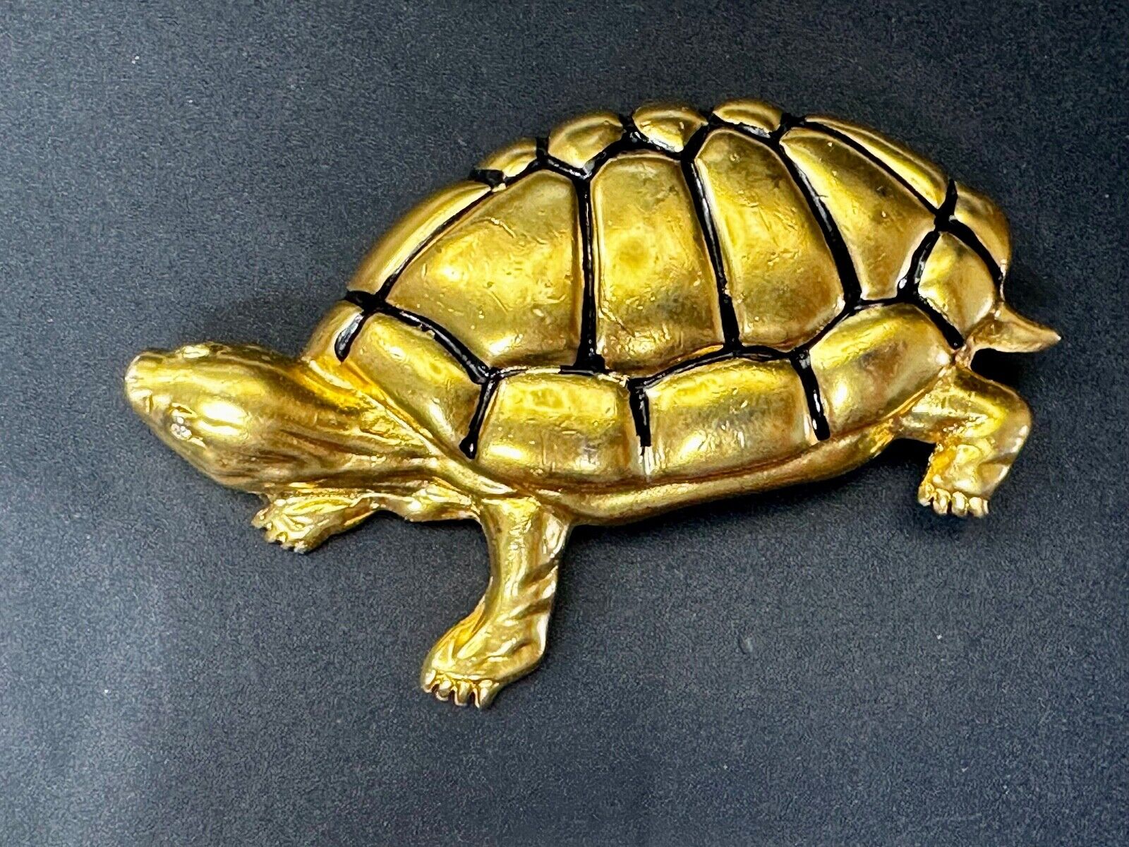 Tortoise Turtle Adorable Figural Huge Gold Tone Vintage Belt Buckle Over 4" Wide