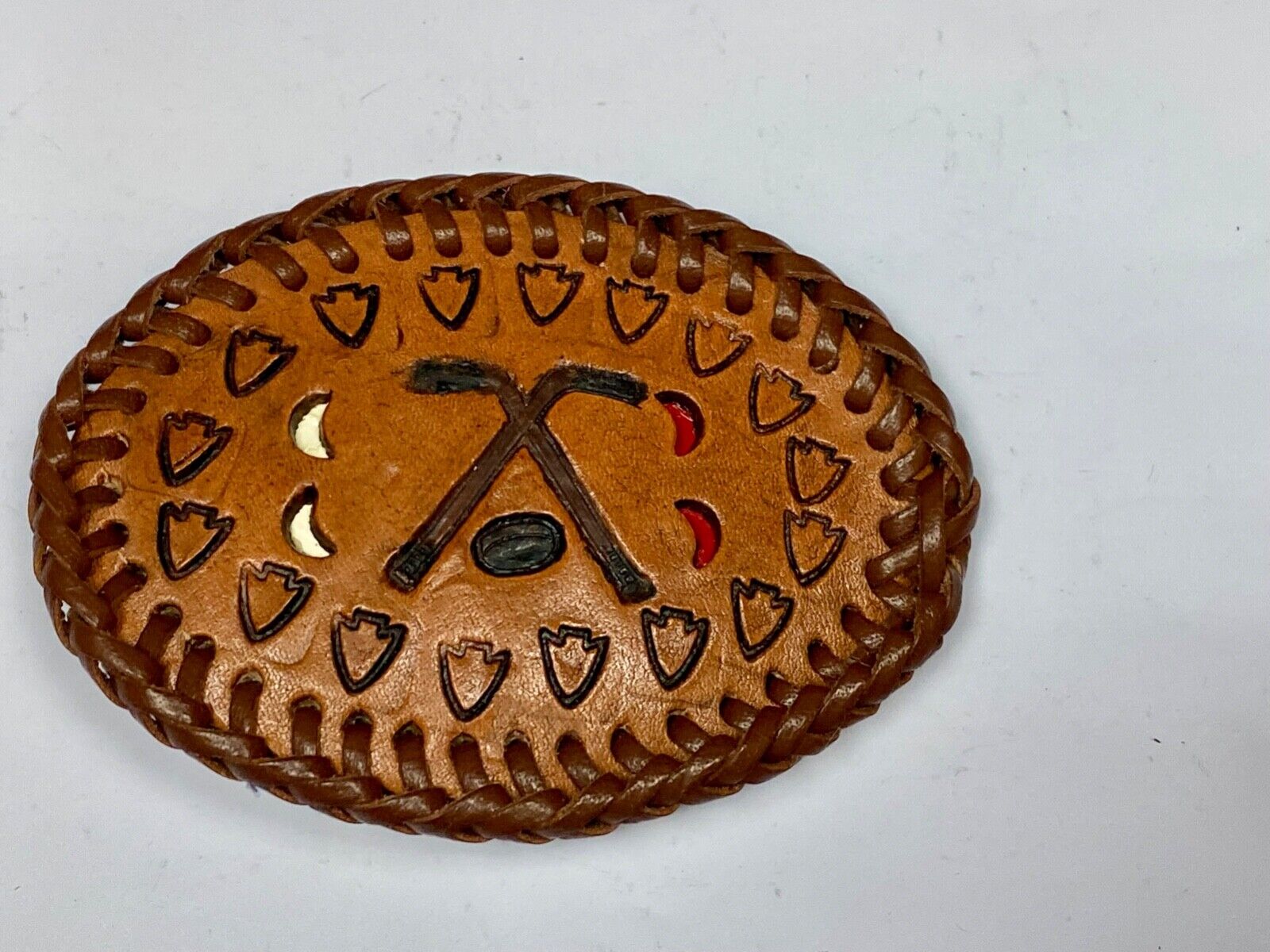 Ultimate Hockey Fan -  Hand Stitched Leather Western Oval Belt Buckle