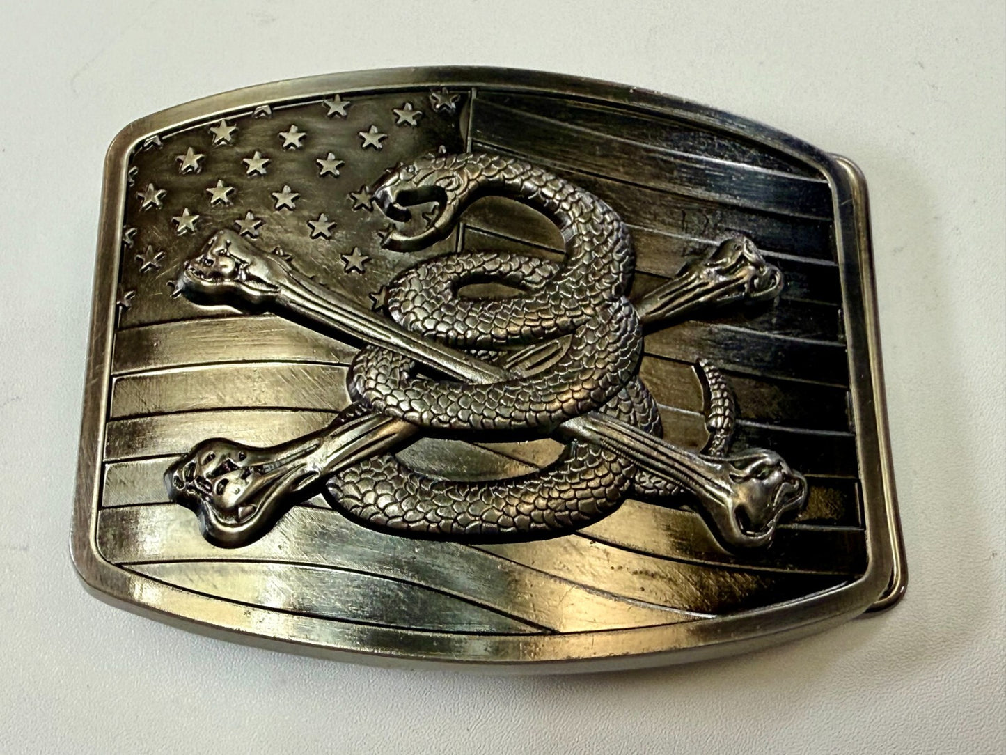 USMC Snake Crossbones Flag US Marine Corps Don't Tread on me Belt Buckle